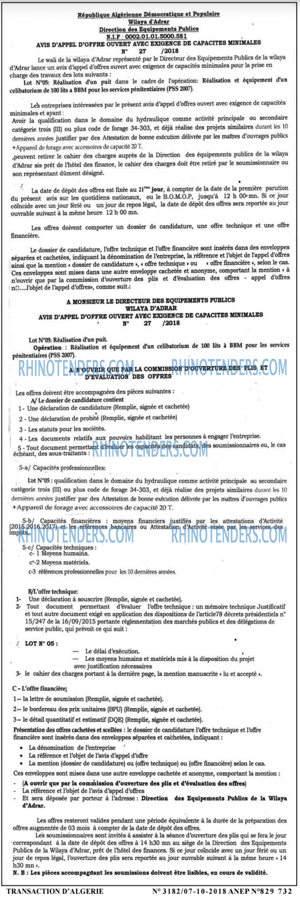 TRANSACTION D'ALGERIE