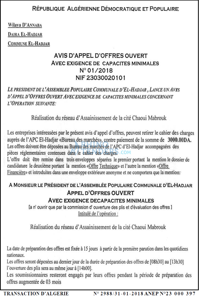 TRANSACTION D'ALGERIE