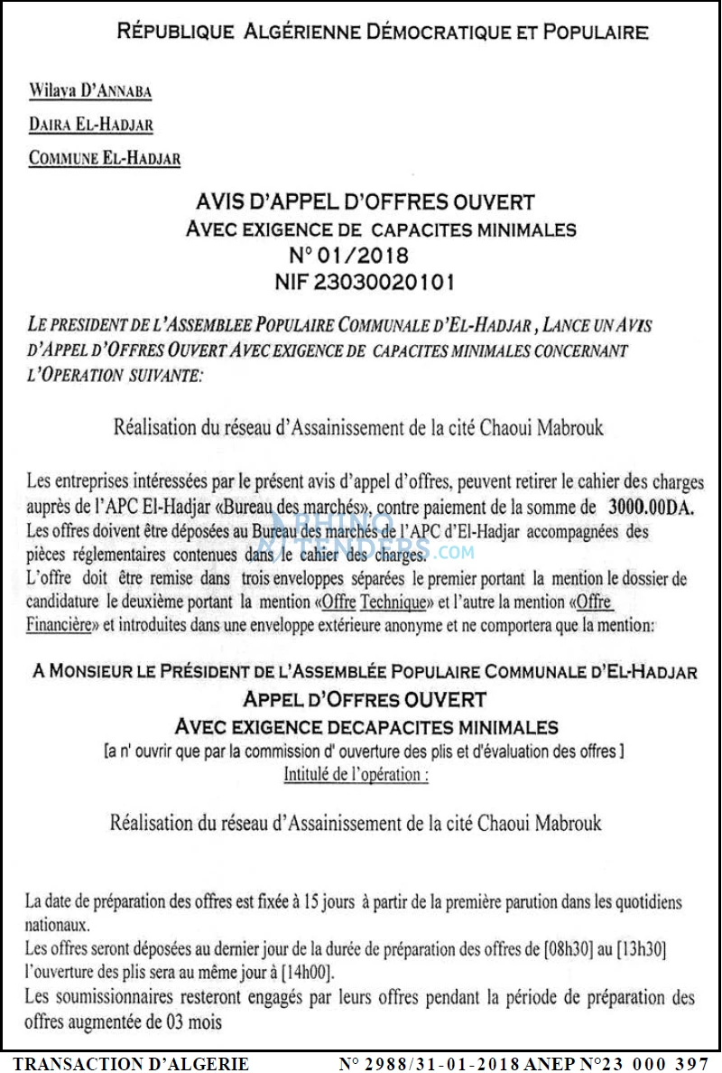 TRANSACTION D'ALGERIE