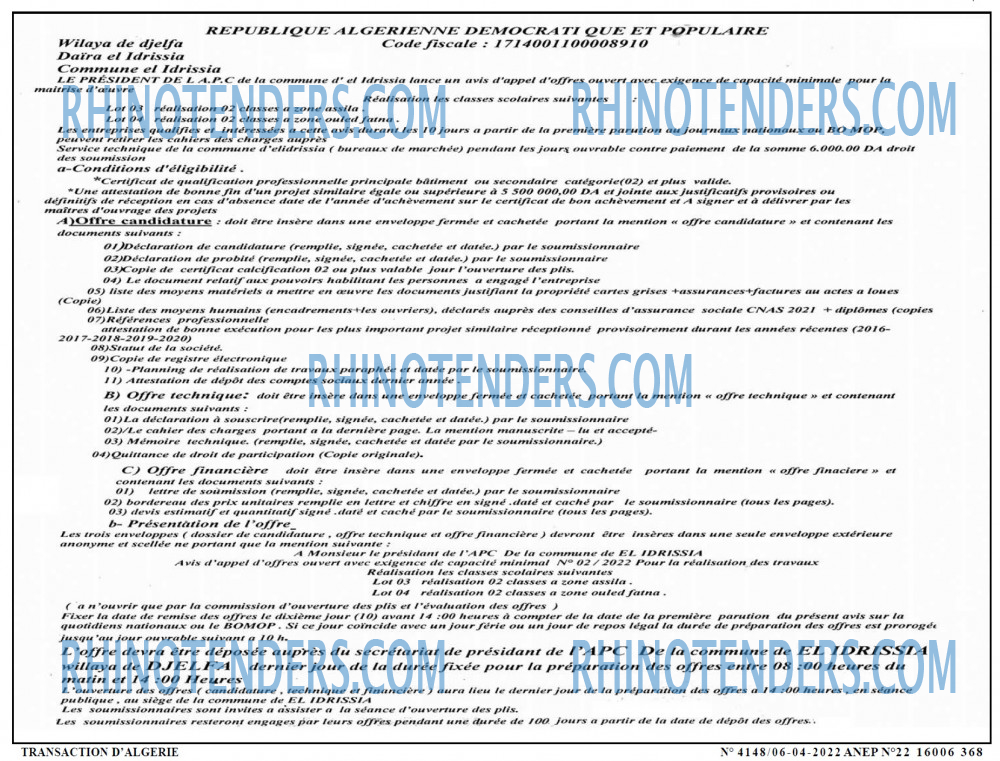 TRANSACTION D'ALGERIE