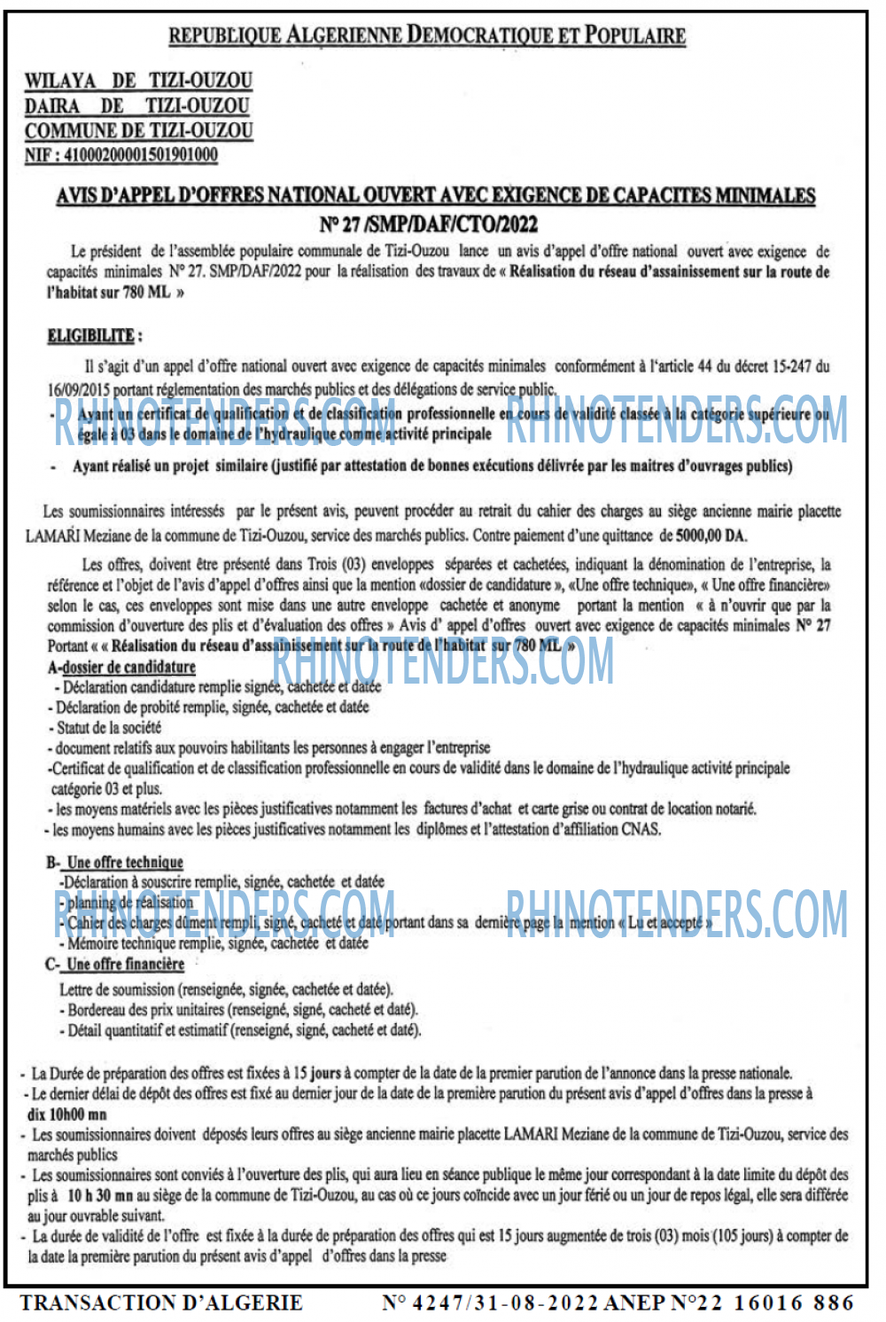 TRANSACTION D'ALGERIE