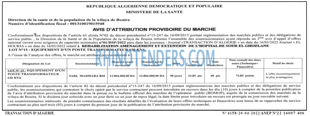 TRANSACTION D'ALGERIE