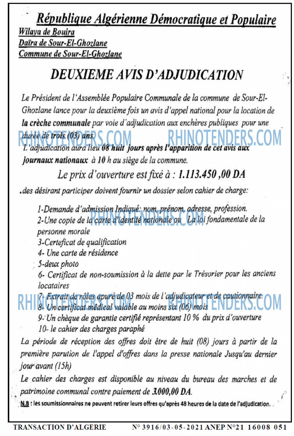 TRANSACTION D'ALGERIE