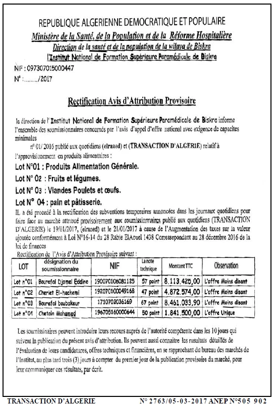 TRANSACTION D'ALGERIE