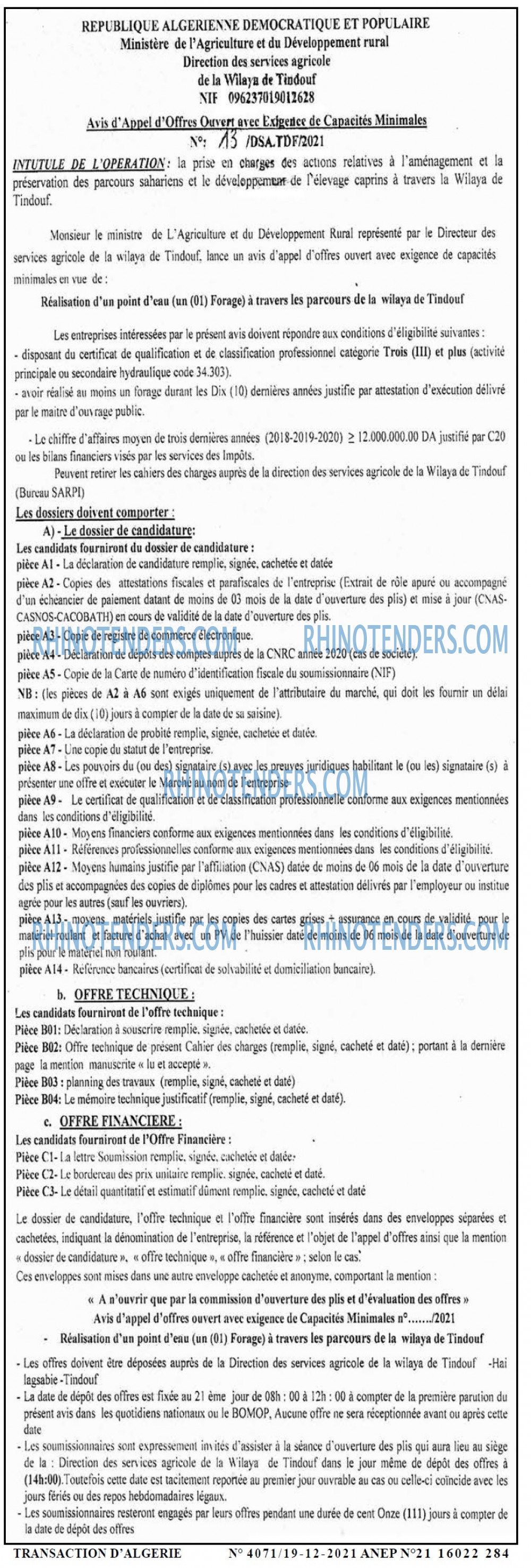 TRANSACTION D'ALGERIE
