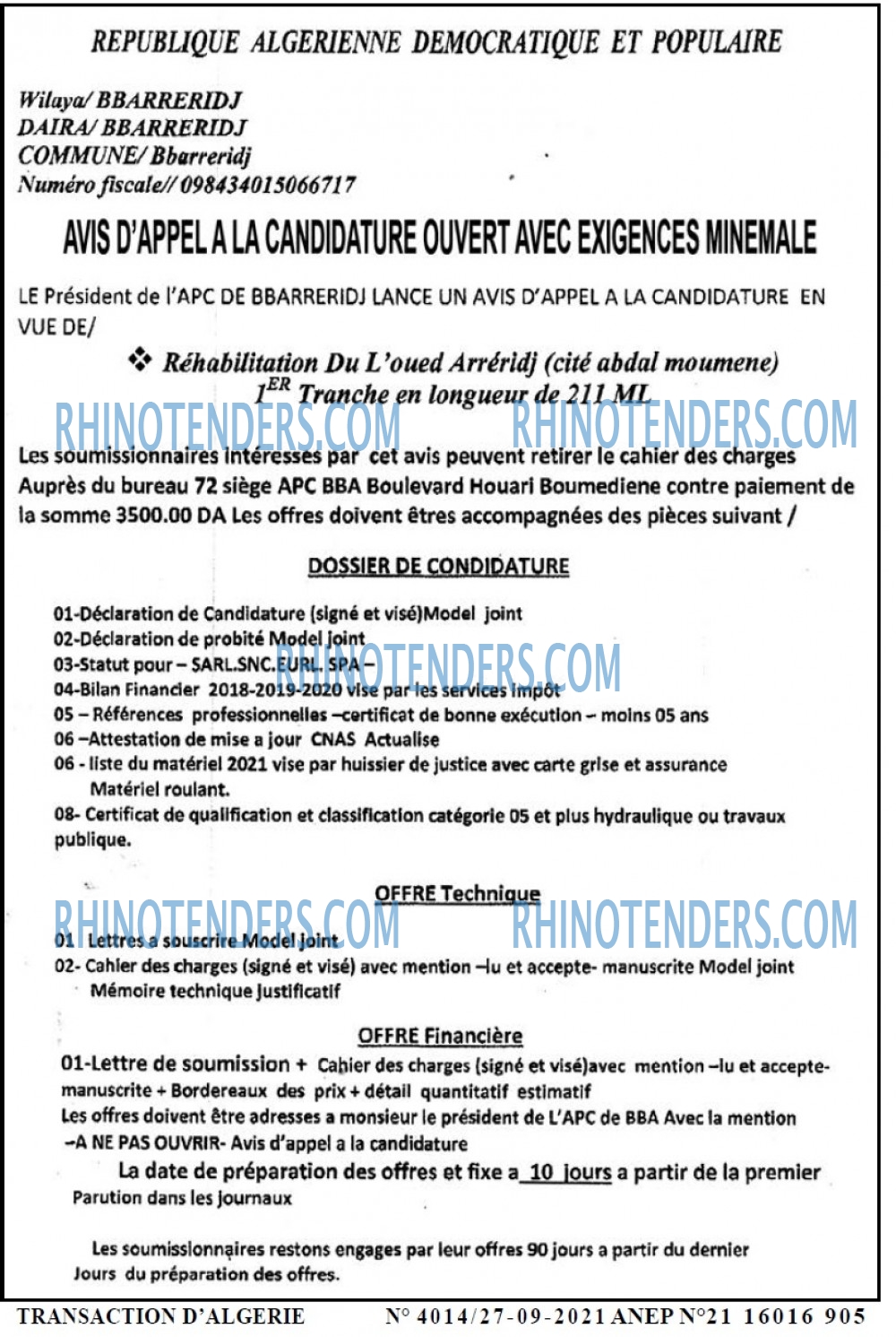 TRANSACTION D'ALGERIE
