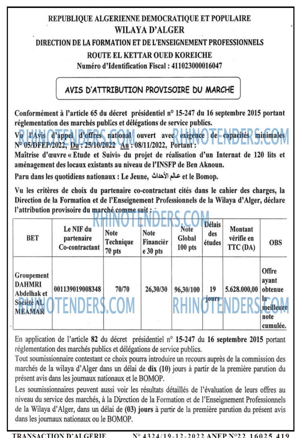 TRANSACTION D'ALGERIE