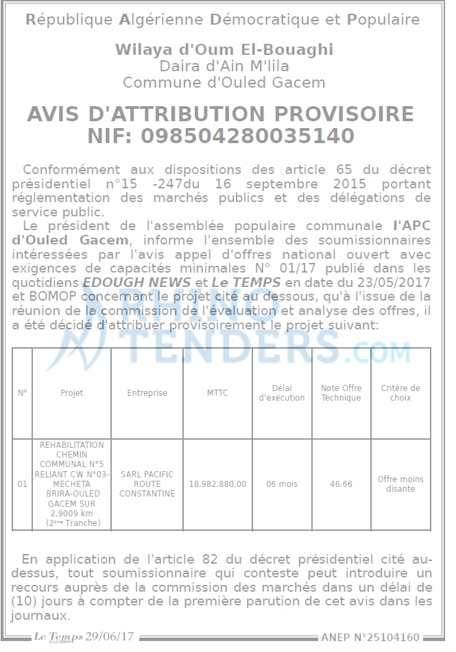 LE TEMPS D'ALGERIE