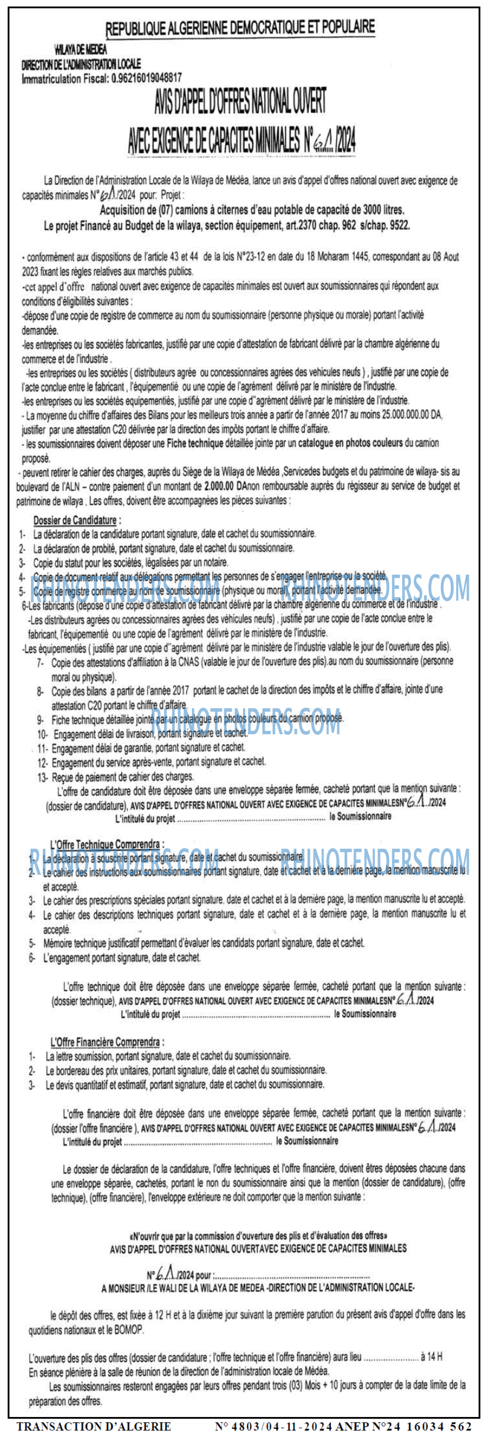 TRANSACTION D'ALGERIE