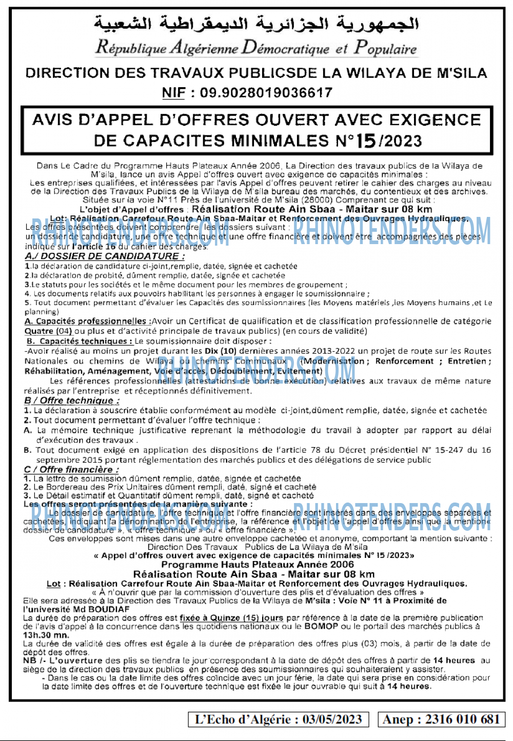 L'ECHO D'ALGERIE