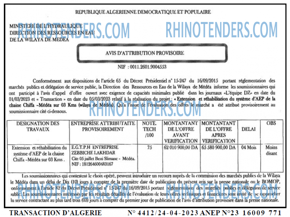 TRANSACTION D'ALGERIE