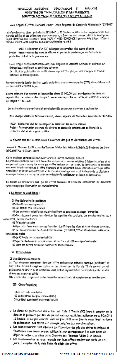 TRANSACTION D'ALGERIE