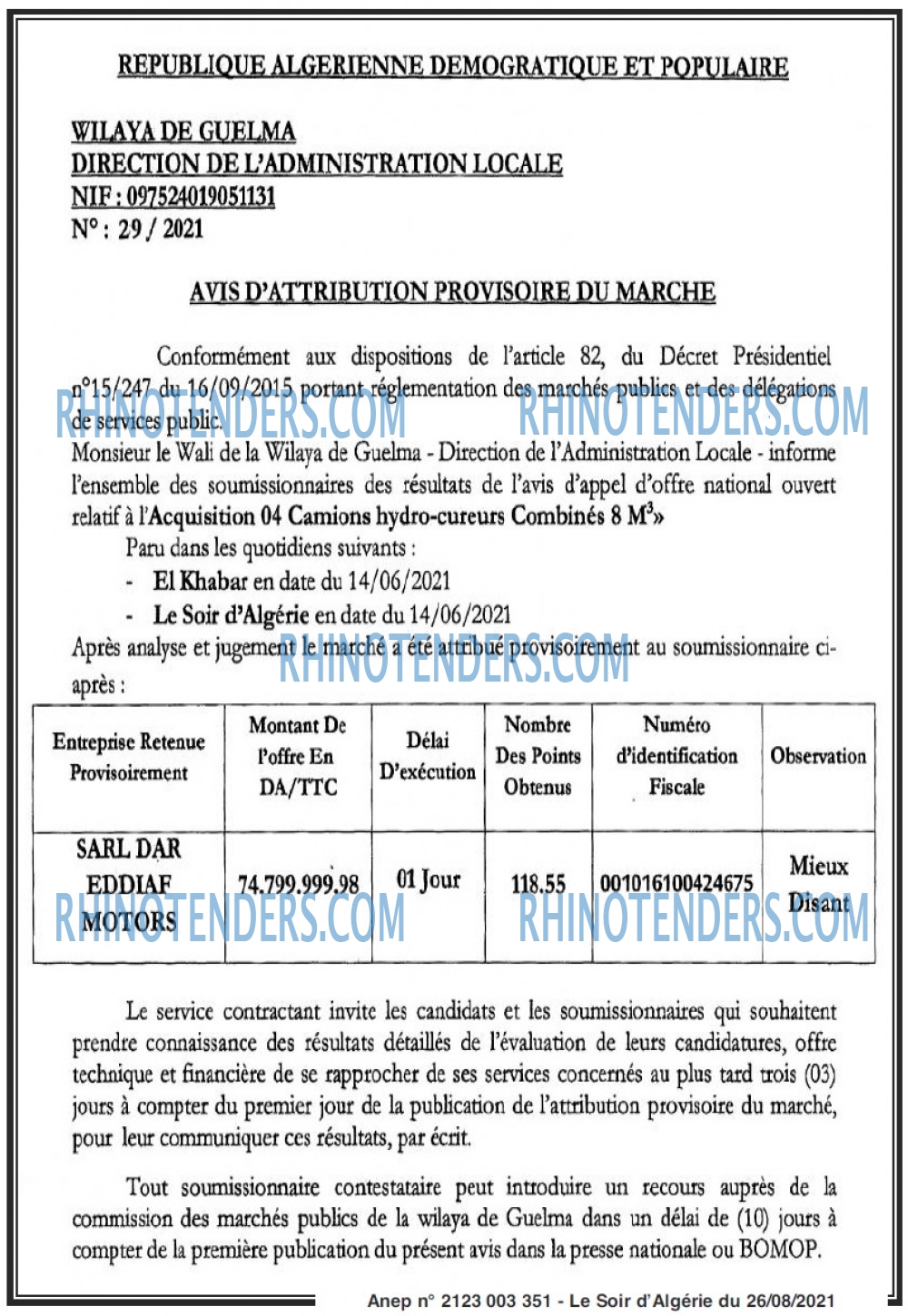 LE SOIR D'ALGERIE