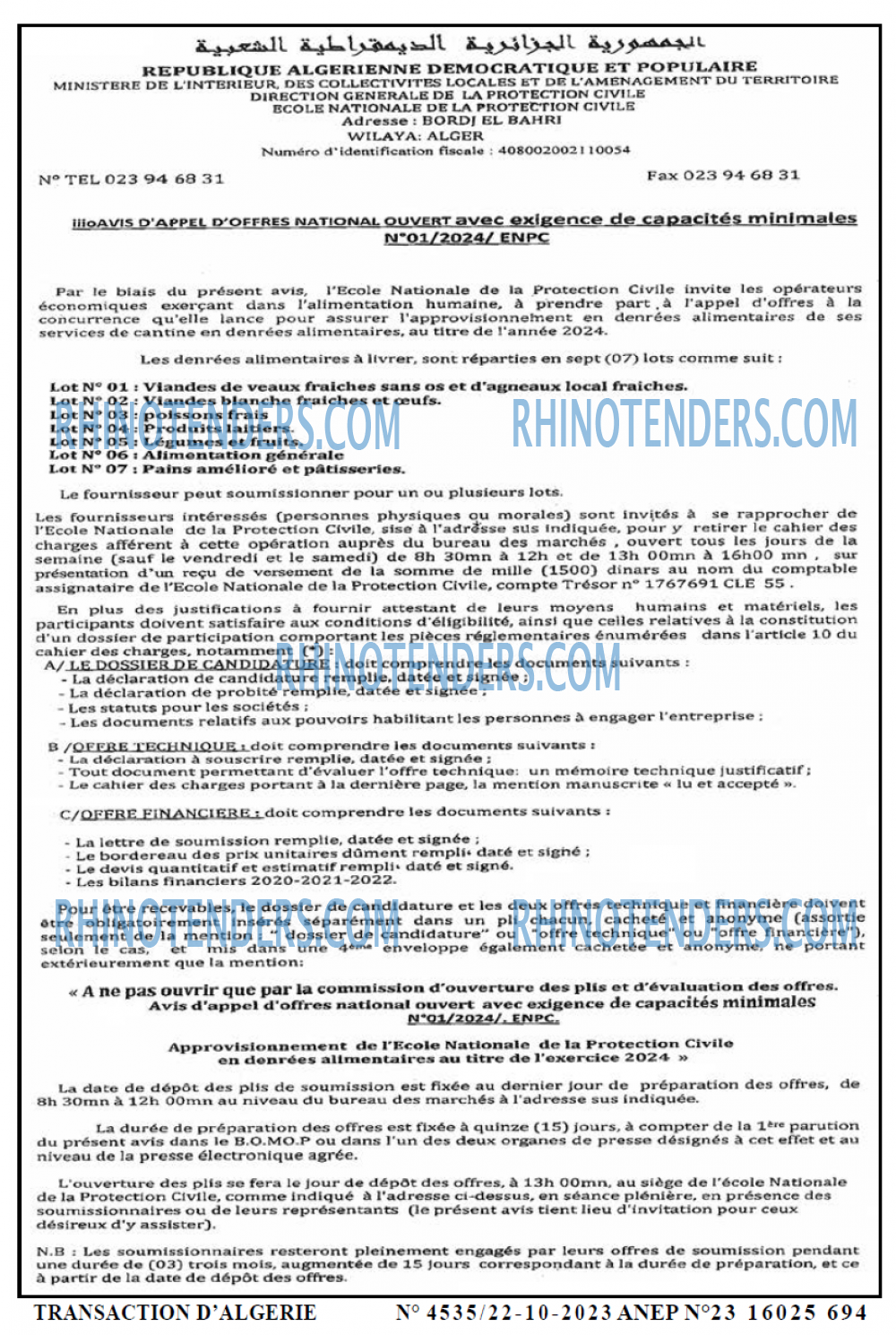 TRANSACTION D'ALGERIE