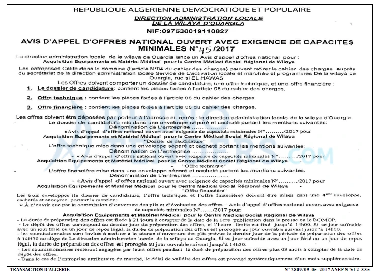 TRANSACTION D'ALGERIE