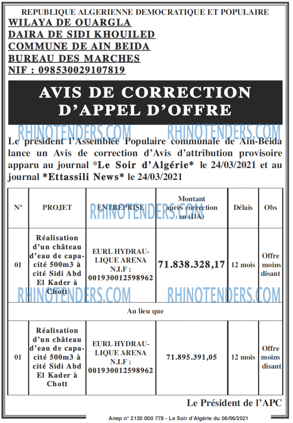 LE SOIR D'ALGERIE