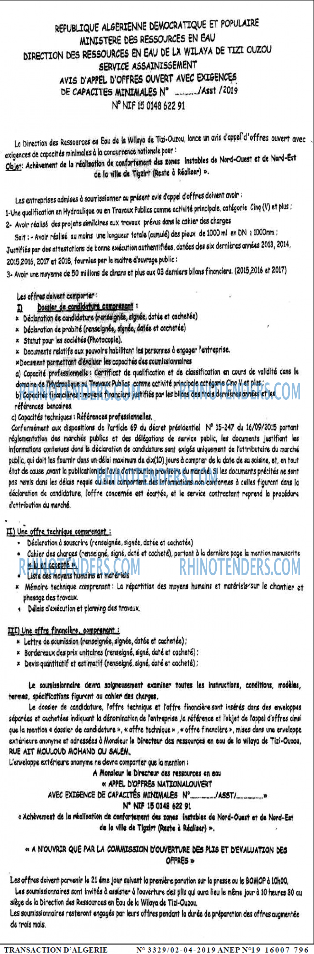 TRANSACTION D'ALGERIE