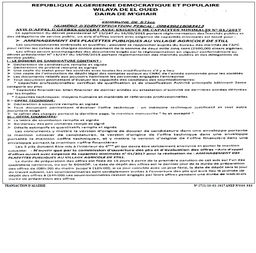 TRANSACTION D'ALGERIE